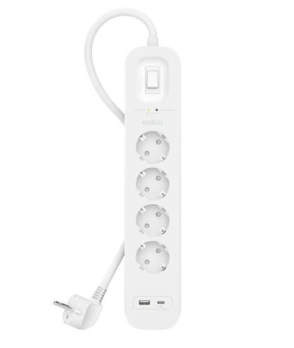 Belkin Listwa przeciwprzepięciowa SurgePlus 4x schuko 1xUSB-A 1xUSB-C 525J 2m